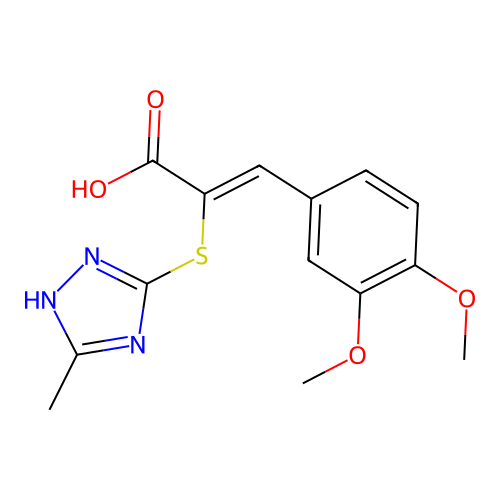 (Z)-3-(3,4-dimethoxyphenyl)-2-((5-methyl-4H-1,2,4-triazol-3-yl)thio)acrylic acid structure