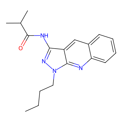 N-(1-butyl-1H-pyrazolo[3,4-b]quinolin-3-yl)-2-methylpropanamide structure