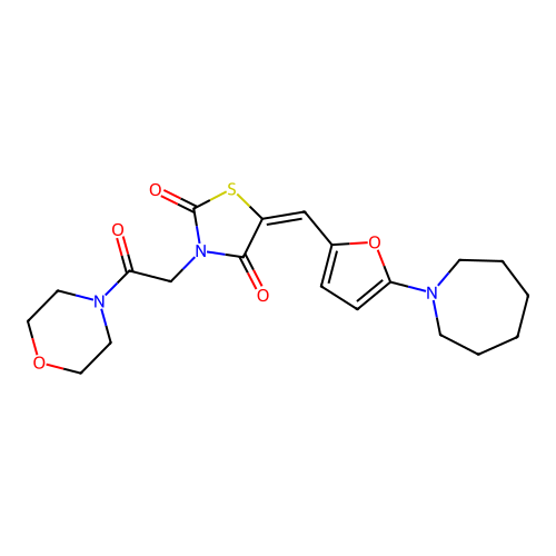 (5E)-5-[[5-(azepan-1-yl)furan-2-yl]methylidene]-3-(2-morpholin-4-yl-2-oxoethyl)-1,3-thiazolidine-2,4-dione structure