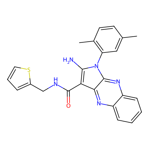 2-amino-1-(2,5-dimethylphenyl)-N-(thiophen-2-ylmethyl)-1H-pyrrolo[2,3-b]quinoxaline-3-carboxamide structure