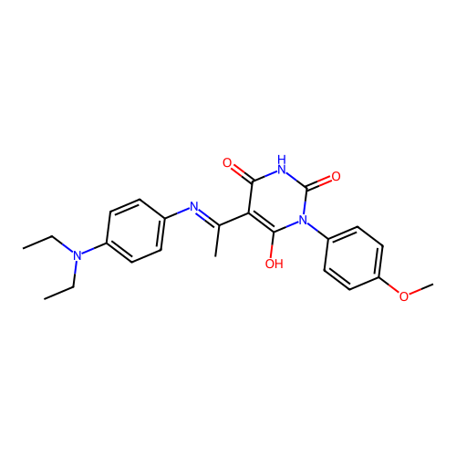 5-[1-[4-(diethylamino)anilino]ethylidene]-1-(4-methoxyphenyl)-1,3-diazinane-2,4,6-trione structure