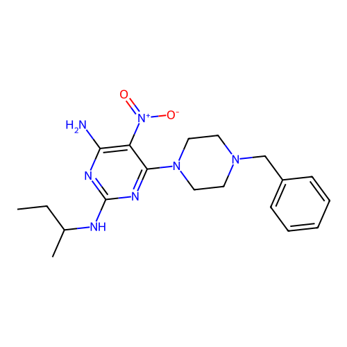 6-(4-benzylpiperazin-1-yl)-N~2~-(butan-2-yl)-5-nitropyrimidine-2,4-diamine structure