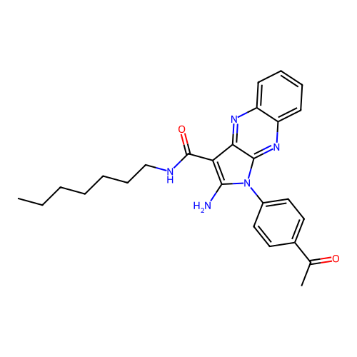 1-(4-acetylphenyl)-2-amino-N-heptyl-1H-pyrrolo[2,3-b]quinoxaline-3-carboxamide structure