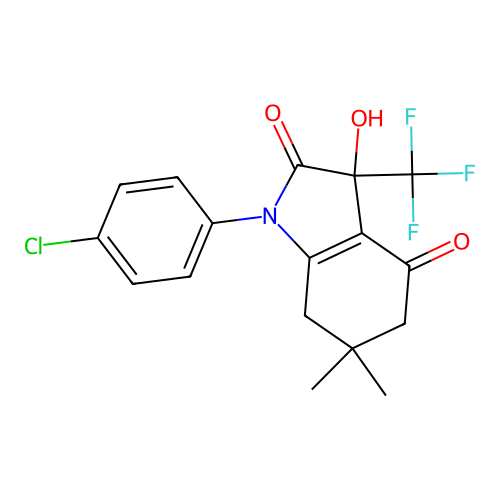 1-(4-chlorophenyl)-3-hydroxy-6,6-dimethyl-3-(trifluoromethyl)-3,5,6,7-tetrahydro-1H-indole-2,4-dione structure