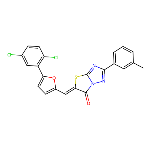 (5Z)-5-[[5-(2,5-dichlorophenyl)furan-2-yl]methylidene]-2-(3-methylphenyl)-[1,3]thiazolo[3,2-b][1,2,4]triazol-6-one structure