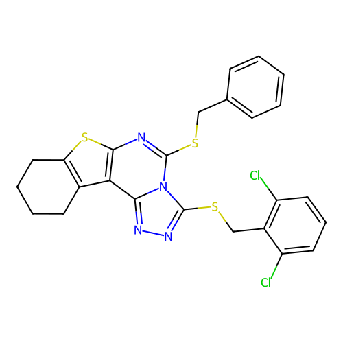 5-(benzylsulfanyl)-3-[(2,6-dichlorobenzyl)sulfanyl]-8,9,10,11-tetrahydro[1]benzothieno[3,2-e][1,2,4]triazolo[4,3-c]pyrimidine structure