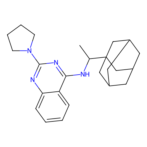 2-(pyrrolidin-1-yl)-N-[1-(tricyclo[3.3.1.1~3,7~]dec-1-yl)ethyl]quinazolin-4-amine structure