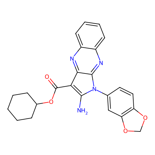 cyclohexyl 2-amino-1-(1,3-benzodioxol-5-yl)-1H-pyrrolo[2,3-b]quinoxaline-3-carboxylate structure