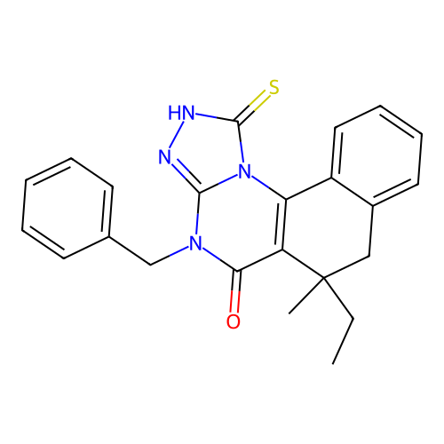 4-benzyl-6-ethyl-1-mercapto-6-methyl-6,7-dihydrobenzo[h][1,2,4]triazolo[4,3-a]quinazolin-5(4H)-one structure