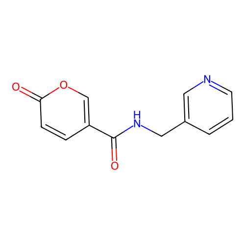 6-oxo-N-(pyridin-3-ylmethyl)pyran-3-carboxamide structure