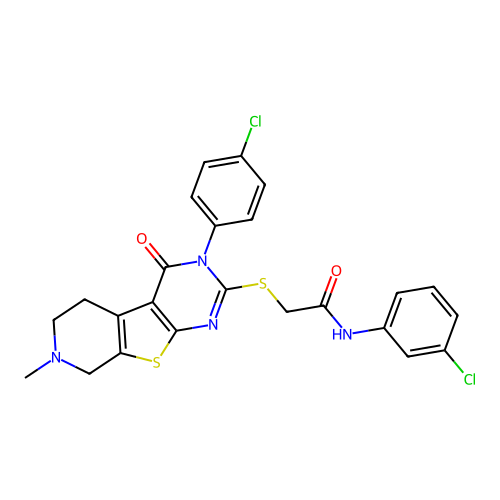N-(3-chlorophenyl)-2-((3-(4-chlorophenyl)-7-methyl-4-oxo-3,4,5,6,7,8-hexahydropyrido[4',3':4,5]thieno[2,3-d]pyrimidin-2-yl)thio)acetamide structure