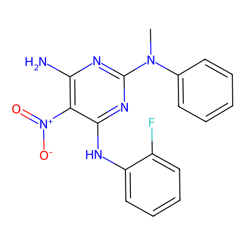 N~4~-(2-fluorophenyl)-N~2~-methyl-5-nitro-N~2~-phenylpyrimidine-2,4,6-triamine structure
