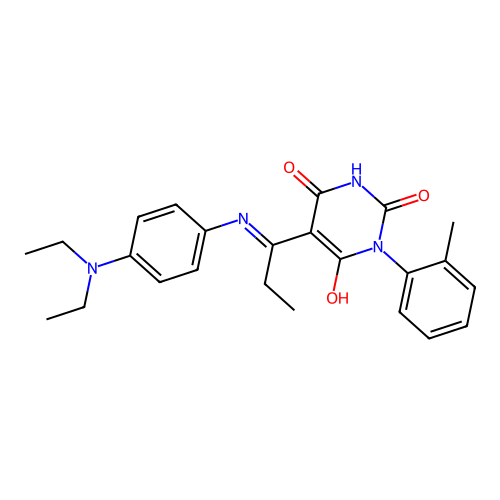 5-[1-[4-(diethylamino)anilino]propylidene]-1-(2-methylphenyl)-1,3-diazinane-2,4,6-trione structure