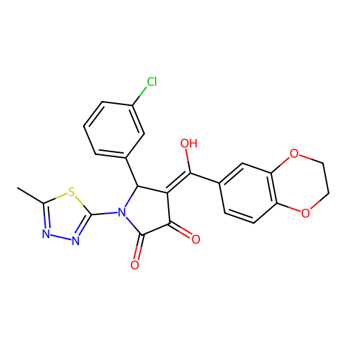 (4E)-5-(3-chlorophenyl)-4-[2,3-dihydro-1,4-benzodioxin-6-yl(hydroxy)methylidene]-1-(5-methyl-1,3,4-thiadiazol-2-yl)pyrrolidine-2,3-dione structure