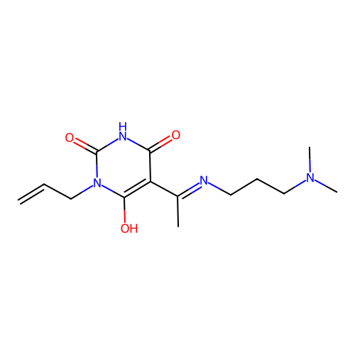 1-Allyl-5-[1-(3-dimethylamino-propylamino)-eth-(E)-ylidene]-pyrimidine-2,4,6-trione structure