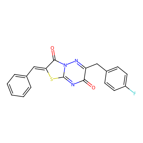 (Z)-2-benzylidene-6-(4-fluorobenzyl)-2H-thiazolo[3,2-b][1,2,4]triazine-3,7-dione structure