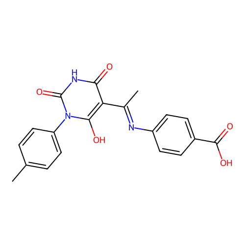 4-[1-[1-(4-methylphenyl)-2,4,6-trioxo-1,3-diazinan-5-ylidene]ethylamino]benzoic Acid structure
