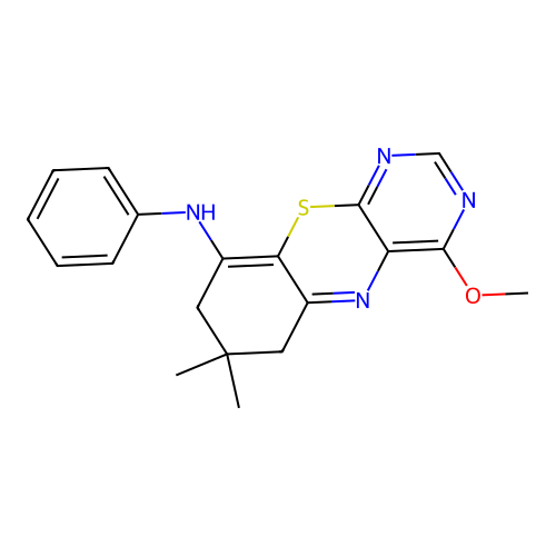 4-methoxy-7,7-dimethyl-N-phenyl-6,8-dihydropyrimido[4,5-b][1,4]benzothiazin-9-amine structure