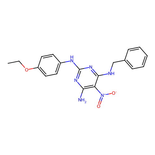 N'-Benzyl-N-(4-ethoxy-phenyl)-5-nitro-pyrimidine-2,4,6-triamine structure