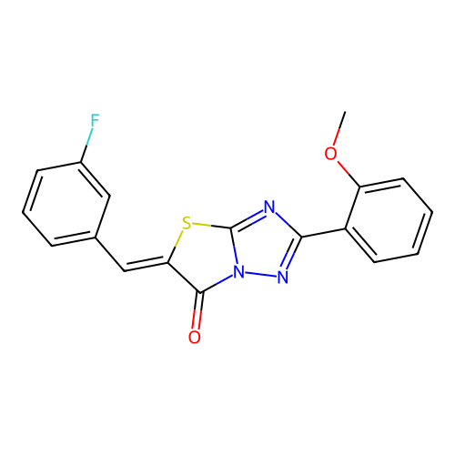 (Z)-5-(3-fluorobenzylidene)-2-(2-methoxyphenyl)thiazolo[3,2-b][1,2,4]triazol-6(5H)-one structure