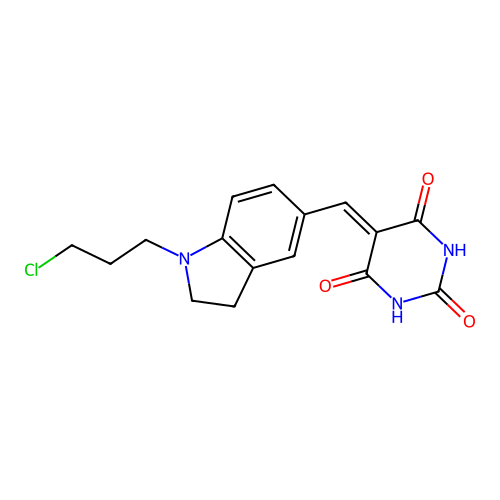 5-{[1-(3-chloropropyl)-2,3-dihydro-1H-indol-5-yl]methylidene}pyrimidine-2,4,6(1H,3H,5H)-trione structure