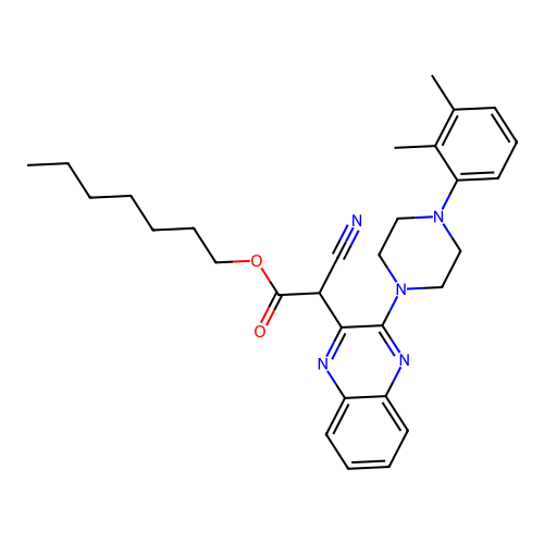 Heptyl cyano{3-[4-(2,3-dimethylphenyl)piperazin-1-yl]quinoxalin-2-yl}acetate structure