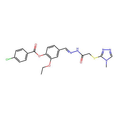 (E)-2-ethoxy-4-((2-(2-((4-methyl-4H-1,2,4-triazol-3-yl)thio)acetyl)hydrazono)methyl)phenyl 4-chlorobenzoate structure