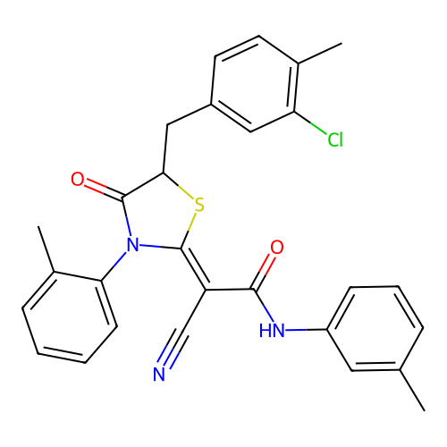 (Z)-2-(5-(3-chloro-4-methylbenzyl)-4-oxo-3-(o-tolyl)thiazolidin-2-ylidene)-2-cyano-N-(m-tolyl)acetamide structure