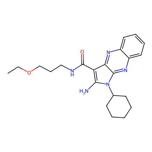 2-amino-1-cyclohexyl-N-(3-ethoxypropyl)-1H-pyrrolo[2,3-b]quinoxaline-3-carboxamide structure