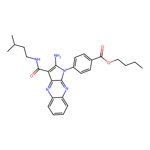butyl 4-(2-amino-3-(isopentylcarbamoyl)-1H-pyrrolo[2,3-b]quinoxalin-1-yl)benzoate structure
