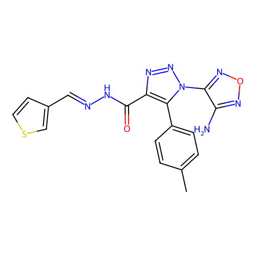 (E)-1-(4-amino-1,2,5-oxadiazol-3-yl)-N'-(thiophen-3-ylmethylene)-5-(p-tolyl)-1H-1,2,3-triazole-4-carbohydrazide structure