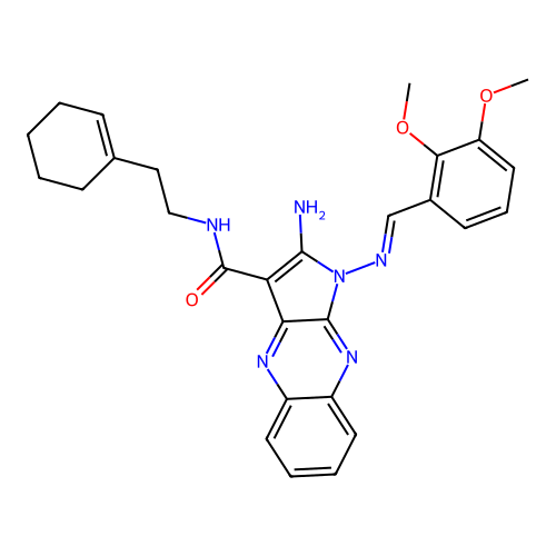 (E)-2-amino-N-(2-(cyclohex-1-en-1-yl)ethyl)-1-((2,3-dimethoxybenzylidene)amino)-1H-pyrrolo[2,3-b]quinoxaline-3-carboxamide structure