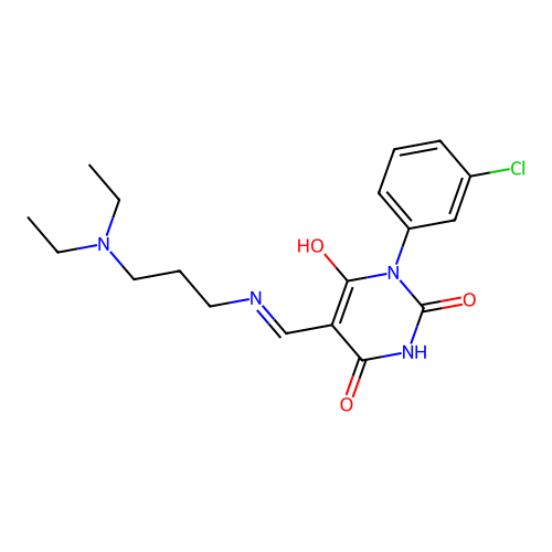1-(3-chlorophenyl)-5-[(3-diethylaminopropylamino)methylidene]-1,3-diazinane-2,4,6-trione structure