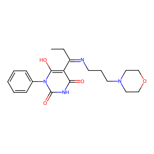 (E)-5-(1-((3-morpholinopropyl)amino)propylidene)-1-phenylpyrimidine-2,4,6(1H,3H,5H)-trione structure