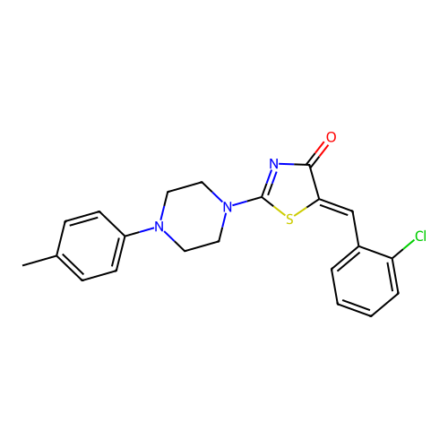 (5Z)-5-(2-chlorobenzylidene)-2-[4-(4-methylphenyl)piperazin-1-yl]-1,3-thiazol-4(5H)-one structure