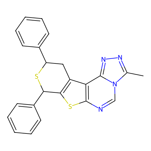 3-methyl-8,10-diphenyl-10,11-dihydro-8H-thiopyrano[4',3':4,5]thieno[3,2-e][1,2,4]triazolo[4,3-c]pyrimidine structure