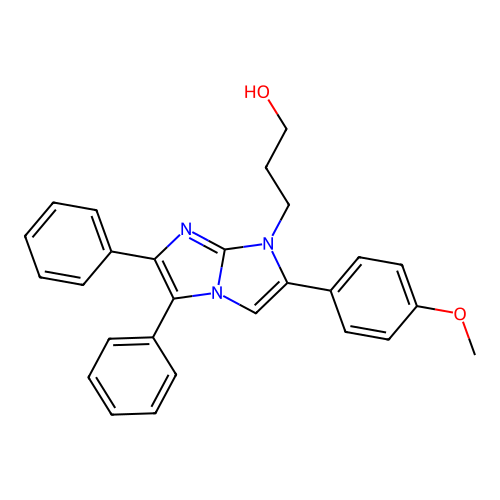 3-[2-(4-methoxyphenyl)-5,6-diphenyl-1H-imidazo[1,2-a]imidazol-1-yl]propan-1-ol structure