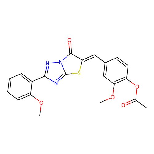 (Z)-2-methoxy-4-((2-(2-methoxyphenyl)-6-oxothiazolo[3,2-b][1,2,4]triazol-5(6H)-ylidene)methyl)phenyl acetate structure