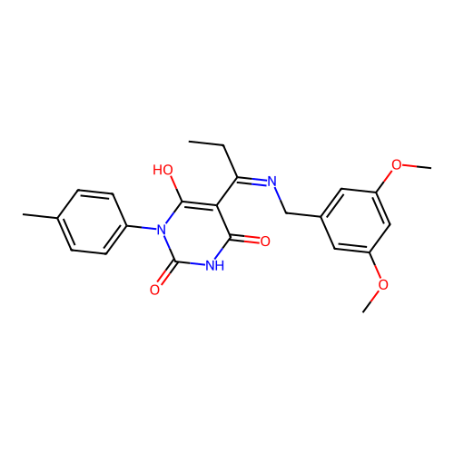 5-[1-[(3,5-dimethoxyphenyl)methylamino]propylidene]-1-(4-methylphenyl)-1,3-diazinane-2,4,6-trione structure