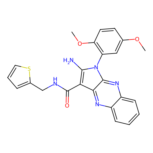 2-amino-1-(2,5-dimethoxyphenyl)-N-(thiophen-2-ylmethyl)-1H-pyrrolo[2,3-b]quinoxaline-3-carboxamide structure
