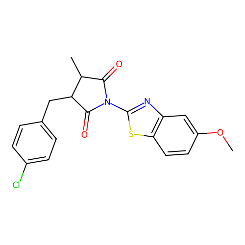 3-(4-chlorobenzyl)-1-(5-methoxy-1,3-benzothiazol-2-yl)-4-methylpyrrolidine-2,5-dione structure