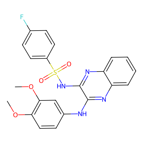 N-(3-((3,4-dimethoxyphenyl)amino)quinoxalin-2-yl)-4-fluorobenzenesulfonamide structure