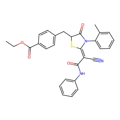 (Z)-ethyl 4-((2-(1-cyano-2-oxo-2-(phenylamino)ethylidene)-4-oxo-3-(o-tolyl)thiazolidin-5-yl)methyl)benzoate structure