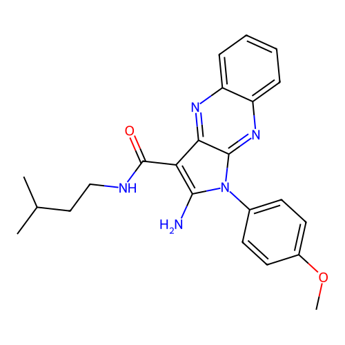 2-amino-1-(4-methoxyphenyl)-N-(3-methylbutyl)-1H-pyrrolo[2,3-b]quinoxaline-3-carboxamide structure