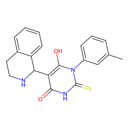 6-hydroxy-1-(3-methylphenyl)-2-sulfanylidene-5-(1,2,3,4-tetrahydroisoquinolin-1-yl)pyrimidin-4-one structure