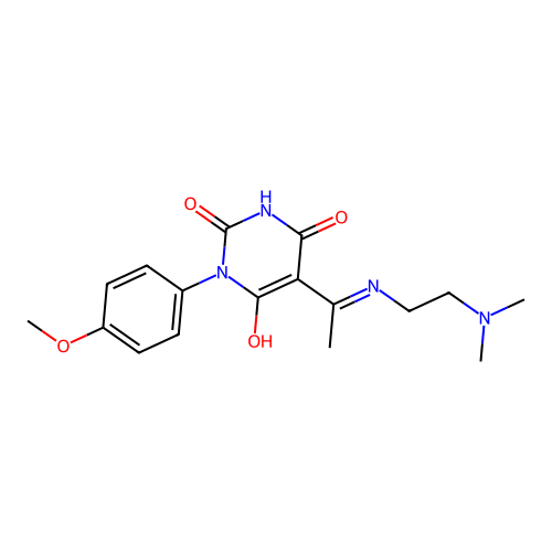 5-[1-(2-dimethylaminoethylamino)ethylidene]-1-(4-methoxyphenyl)-1,3-diazinane-2,4,6-trione structure