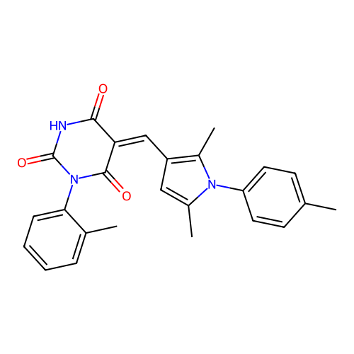 (5Z)-5-[[2,5-dimethyl-1-(4-methylphenyl)pyrrol-3-yl]methylidene]-1-(2-methylphenyl)-1,3-diazinane-2,4,6-trione structure