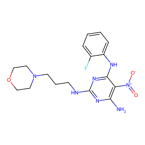 4-N-(2-fluorophenyl)-2-N-(3-morpholin-4-ylpropyl)-5-nitropyrimidine-2,4,6-triamine structure