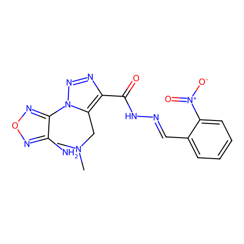 (E)-1-(4-amino-1,2,5-oxadiazol-3-yl)-5-((dimethylamino)methyl)-N'-(2-nitrobenzylidene)-1H-1,2,3-triazole-4-carbohydrazide structure