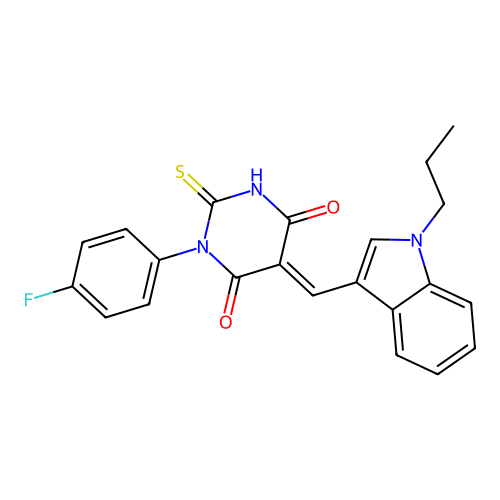 (5E)-1-(4-fluorophenyl)-5-[(1-propyl-1H-indol-3-yl)methylidene]-2-sulfanylpyrimidine-4,6(1H,5H)-dione structure